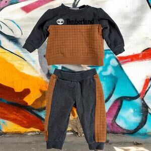 Timberland Boy's 12M Fleece Double-Knit Crewneck Sweatshirt Jogger Pants Set